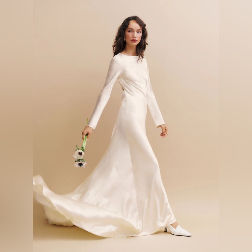 Reformation Ivory Long Sleeve Dress - Adwen Silk Dress